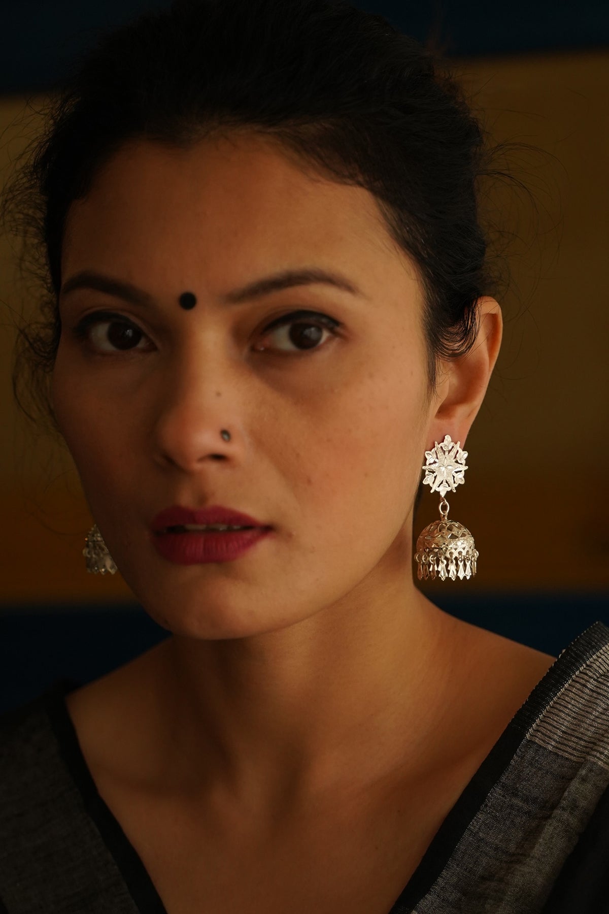 White Finish Handmade Jhumka Earrings In Sterling Silver