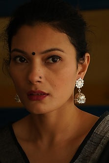 White Finish Handmade Jhumka Earrings In Sterling Silver