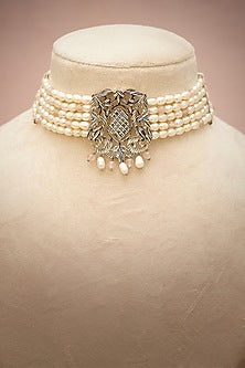 White Finish Freshwater Pearl Choker Necklace In Sterling Silver