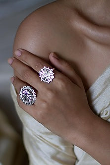 White Finish Cutwork Ring In Sterling Silver