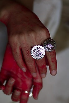 White Finish Cutwork Ring In Sterling Silver