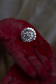 White Finish Cutwork Ring In Sterling Silver