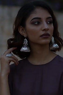 White Finish Jhumka Earrings In Sterling Silver