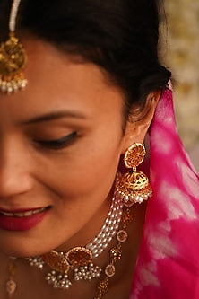 Gold Finish Jhumka Earrings In Sterling Silver