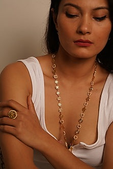Gold Finish Long Necklace In Sterling Silver