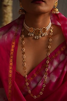 Gold Finish Pearl Choker Necklace In Sterling Silver