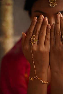 Gold Finish Hathphool In Sterling Silver