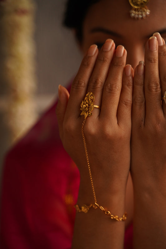 Gold Finish Hathphool In Sterling Silver