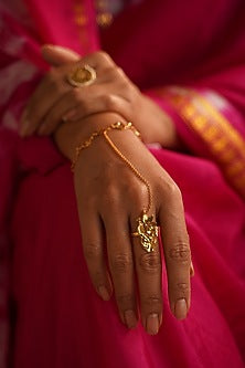 Gold Finish Hathphool In Sterling Silver