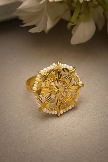 Gold Finish Adjustable Ring In Sterling Silver