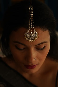 White Finish Chandbali Maang Tikka In Sterling Silver