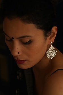 White Finish Pearl Earrings In Sterling Silver