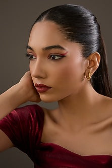 Gold Plated Ruby Stone Hoop Earrings In Sterling Silver