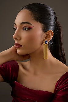 Gold Plated Lapis Lazuli Stone & Crystal Dangler Earrings In Sterling Silver