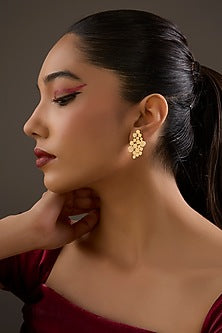 Gold Plated White Synthetic Stone Stud Earrings In Sterling Silver