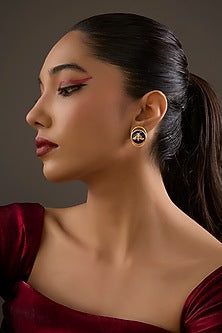Gold Plated Cubic Zirconia & Lapis Lazuli Stone Stud Earrings In Sterling Silver
