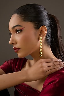 Gold Plated Sea Green Sapphire Stone Dangler Earrings In Sterling Silver