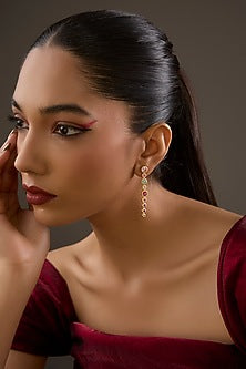 Gold Plated Lab-Grown Sapphire Stone & Ruby Gemstone Dangler Earrings In Sterling Silver