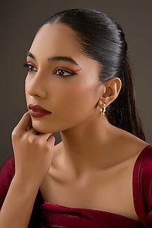 Gold Plated White Synthetic Stone Hoop Earrings In Sterling Silver
