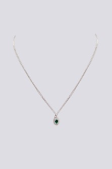 Gold Plated Oval Emerald Stone & Cubic Zirconia Pendant Necklace In Sterling Silver