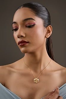 Gold Plated Cubic Zirconia Floral Pendant Necklace In Sterling Silver