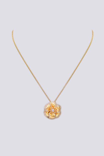 Gold Plated Cubic Zirconia Floral Pendant Necklace In Sterling Silver
