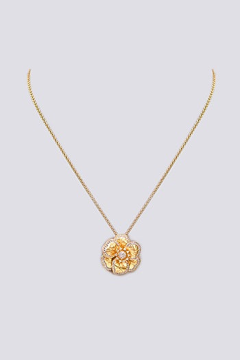 Gold Plated Cubic Zirconia Floral Pendant Necklace In Sterling Silver