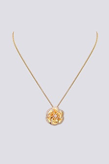 Gold Plated Cubic Zirconia Floral Pendant Necklace In Sterling Silver