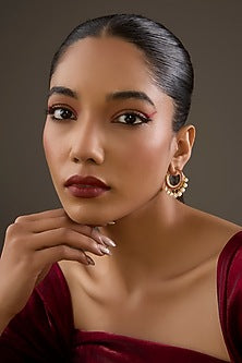 Gold Plated White Synthetic Stone & Pearl Hoop Earrings In Sterling Silver