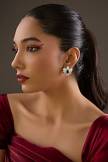 Gold Plated Sapphire Stone & Cubic Zirconia Stud Earrings In Sterling Silver