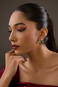 Gold Plated Multi-Colored Sapphire Stone Stud Earrings In Sterling Silver