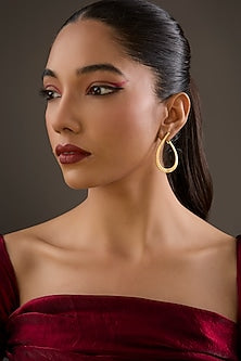 Gold Plated Cubic Zirconia Tear-Drop Hoop Earrings In Sterling Silver