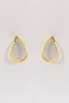 Gold Plated Cubic Zirconia Tear-Drop Hoop Earrings In Sterling Silver