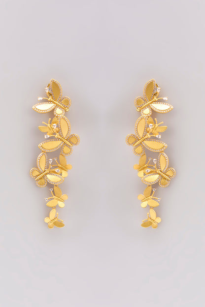 Gold Plated Cubic Zirconia Butterfly Dangler Earrings In Sterling Silver