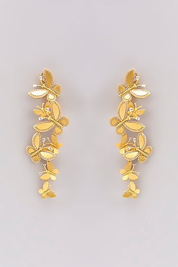 Gold Plated Cubic Zirconia Butterfly Dangler Earrings In Sterling Silver