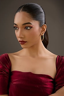 Gold Plated Cubic Zirconia C-Shaped Hoop Earrings In Sterling Silver