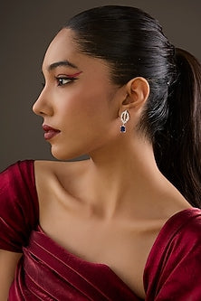 Gold Plated Cubic Zirconia & Blue Sapphire Stone Dangler Earrings In Sterling Silver