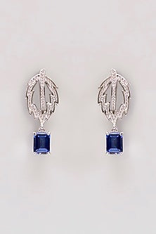 Gold Plated Cubic Zirconia & Blue Sapphire Stone Dangler Earrings In Sterling Silver