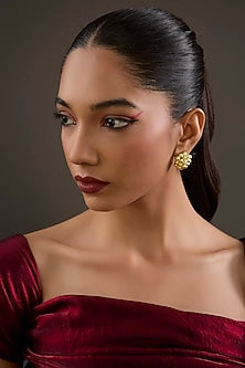 Gold Plated White Synthetic Stone Stud Earrings In Sterling Silver