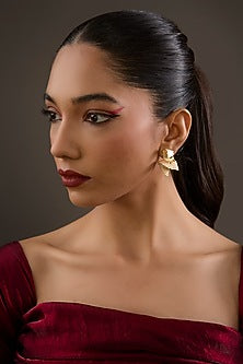 Gold Plated Cubic Zirconia Stud Earrings In Sterling Silver