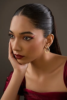 Gold Plated Cubic Zirconia Tear-Drop Hoop Earrings In Sterling Silver