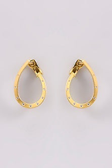 Gold Plated Cubic Zirconia Tear-Drop Hoop Earrings In Sterling Silver