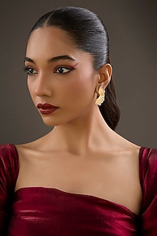 Gold Plated CZ Stone Stud Earrings In Sterling Silver