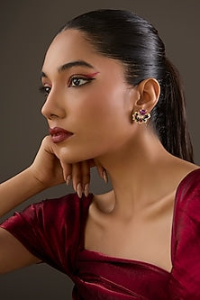 Gold Plated Lab-Grown Multi-Colored Sapphire Stone & Cubic Zirconia Stud Earrings In Sterling Silver