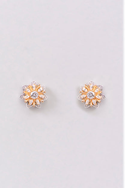Gold Plated Lab-Grown Moissanite Stone & Cubic Zirconia Floral Stud Earrings In Sterling Silver