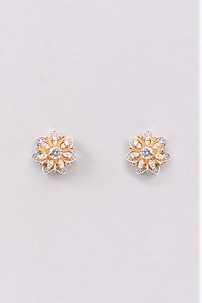 Gold Plated Lab-Grown Moissanite Stone & Cubic Zirconia Floral Stud Earrings In Sterling Silver