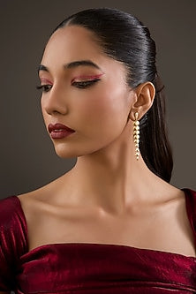 Gold Plated Cubic Zirconia Leaf Dangler Earrings In Sterling Silver