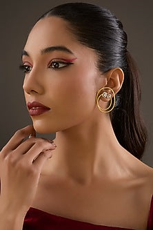 Gold Plated CZ Stone Stud Earrings In Sterling Silver