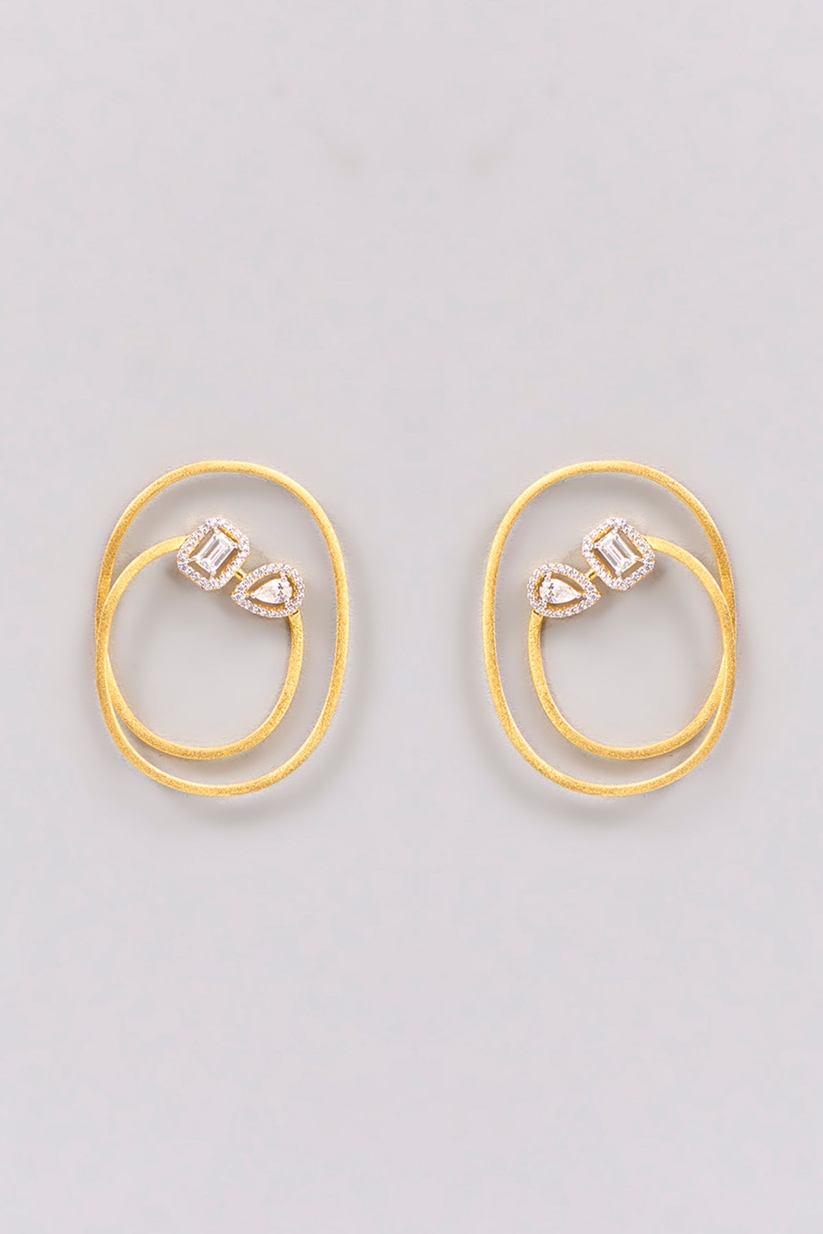 Gold Plated CZ Stone Stud Earrings In Sterling Silver