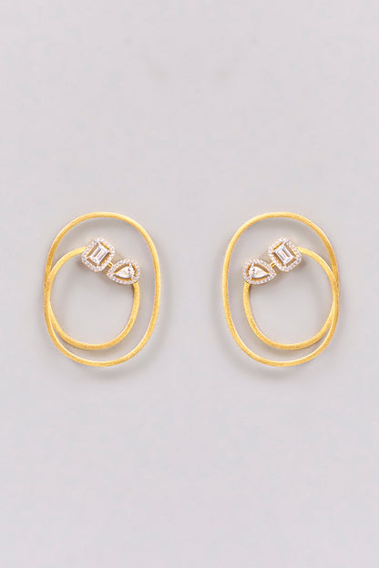 Gold Plated CZ Stone Stud Earrings In Sterling Silver